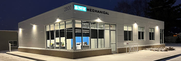 SME Mechanical Next1 Building at 2800 2nd Ave Des Moines at night